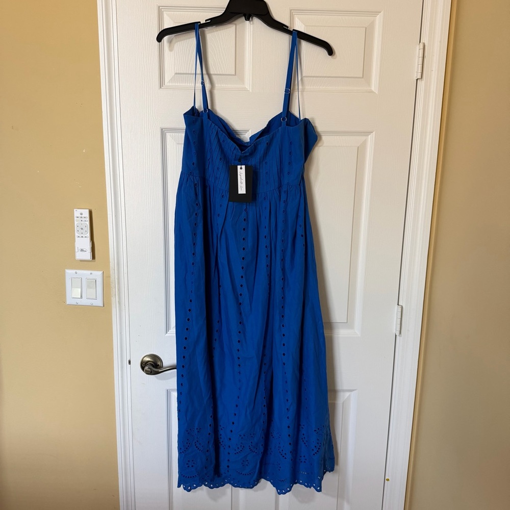 Layered with Love Cobalt Poppy Cotton Eyelet Embroidered Sleeveless Dress 2X - Picture 3 of 8